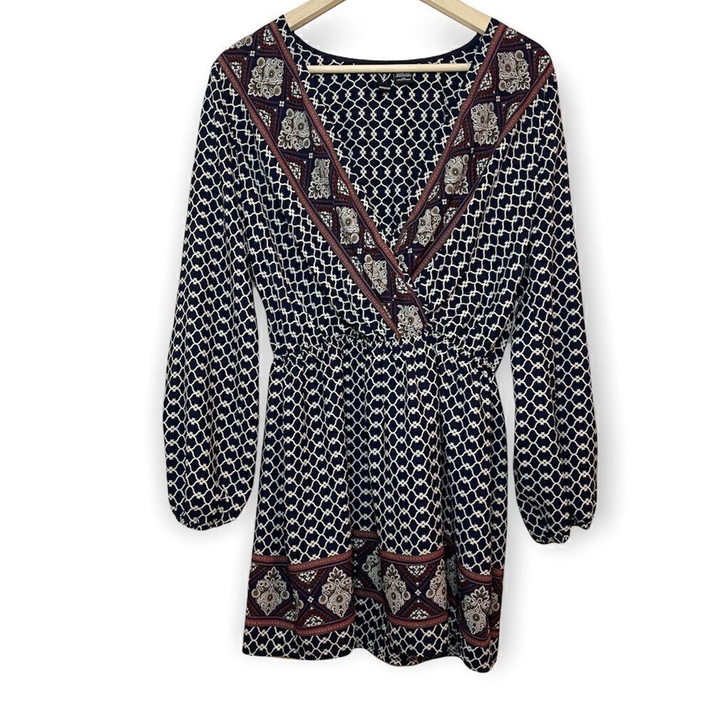 Windsor Crossover Boho Mini Dress Large